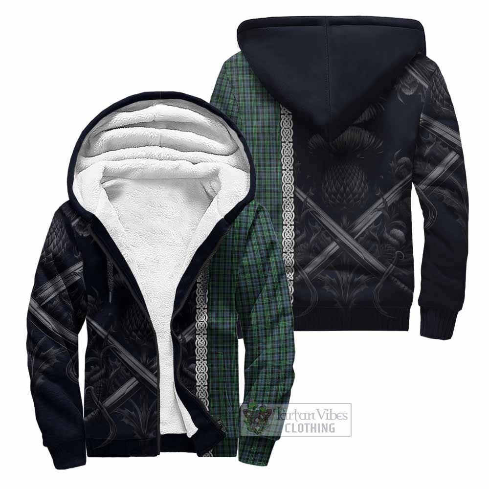 Tartan Vibes Clothing Arbuthnot Tartan Sherpa Hoodie with Family Crest Cross Sword Thistle Celtic Vibes