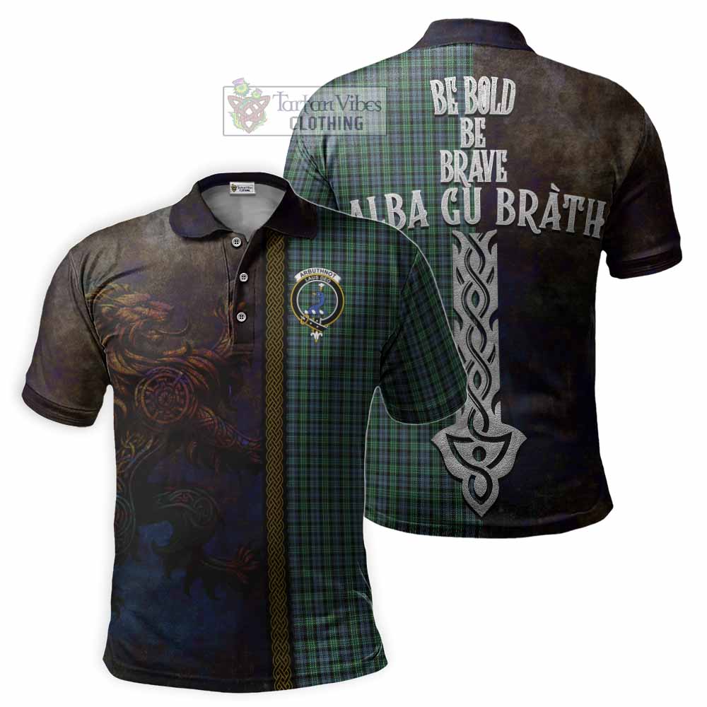 Tartan Vibes Clothing Arbuthnot Tartan Family Crest Polo Shirt Alba Gu Brath Be Brave Lion Ancient Style