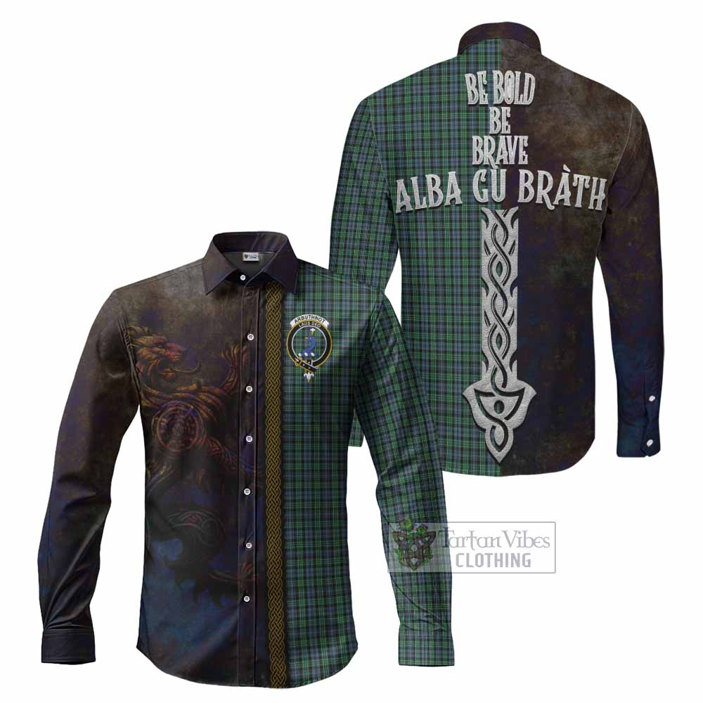 Tartan Vibes Clothing Arbuthnot Tartan Family Crest Long Sleeve Button Shirt Alba Gu Brath Be Brave Lion Ancient Style