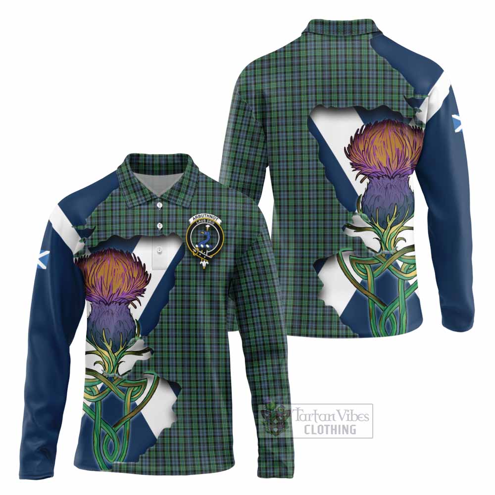 Tartan Vibes Clothing Arbuthnot Tartan Family Crest Long Sleeve Polo Shirt Scottish Thistle Celtic Inspired