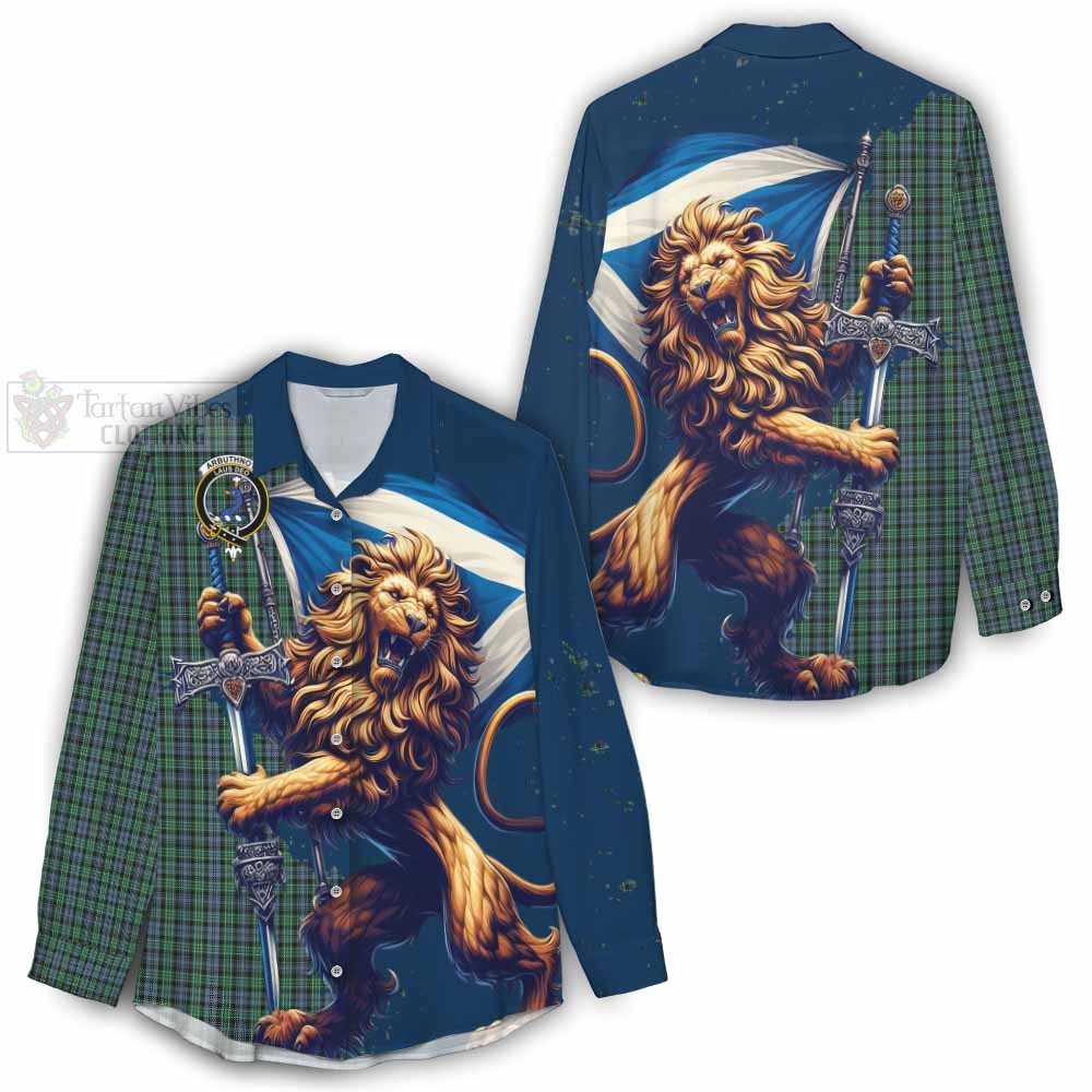 Tartan Vibes Clothing Arbuthnot Tartan Family Crest Women's Casual Shirt with Scottish Majestic Lion