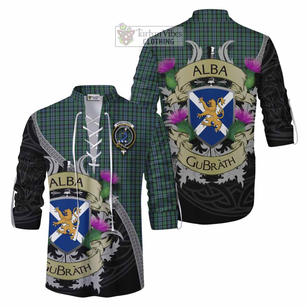 Tartan Vibes Clothing Arbuthnot Tartan Family Crest Ghillie Kilt Shirt Lion Rampant Royal Thistle Shield Celtic Inspired