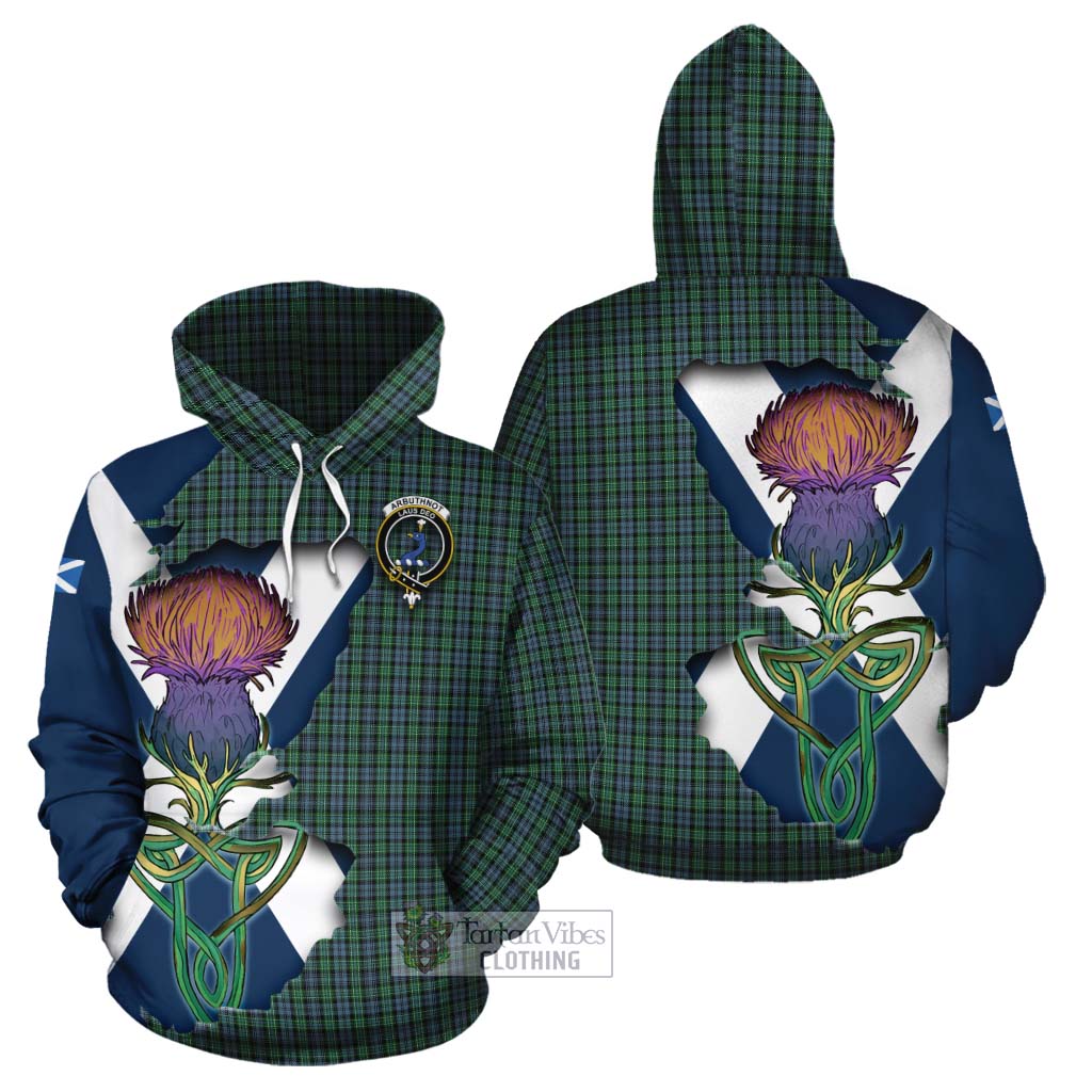 Tartan Vibes Clothing Arbuthnot Tartan Family Crest Cotton Hoodie Scottish Thistle Celtic Inspired