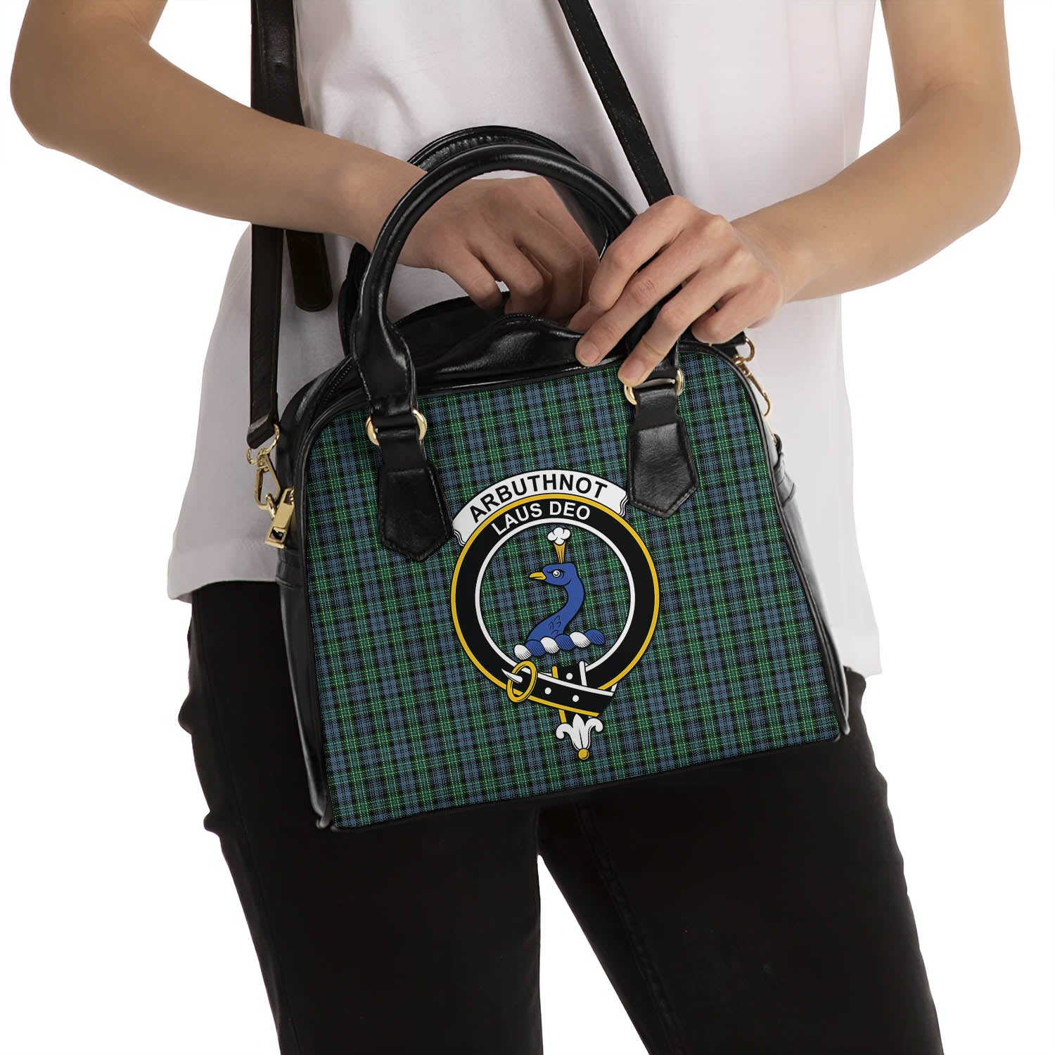 Arbuthnot Tartan Shoulder Handbags with Family Crest - Tartanvibesclothing