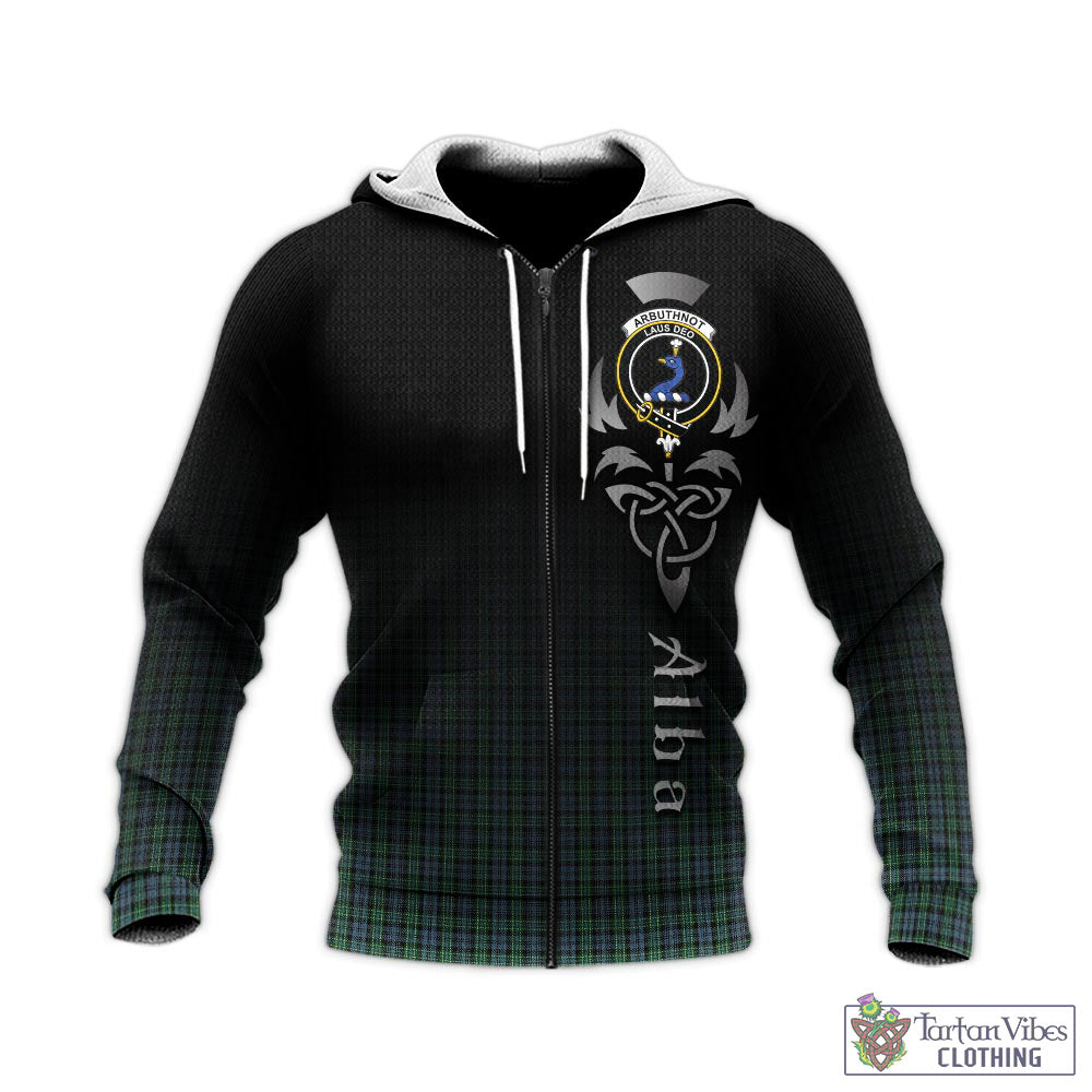 Tartan Vibes Clothing Arbuthnot Tartan Knitted Hoodie Featuring Alba Gu Brath Family Crest Celtic Inspired