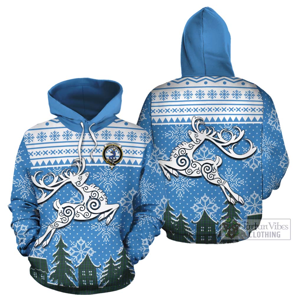 Tartan Vibes Clothing Arbuthnot Clan Christmas Cotton Hoodie Celtic Reindeer Style