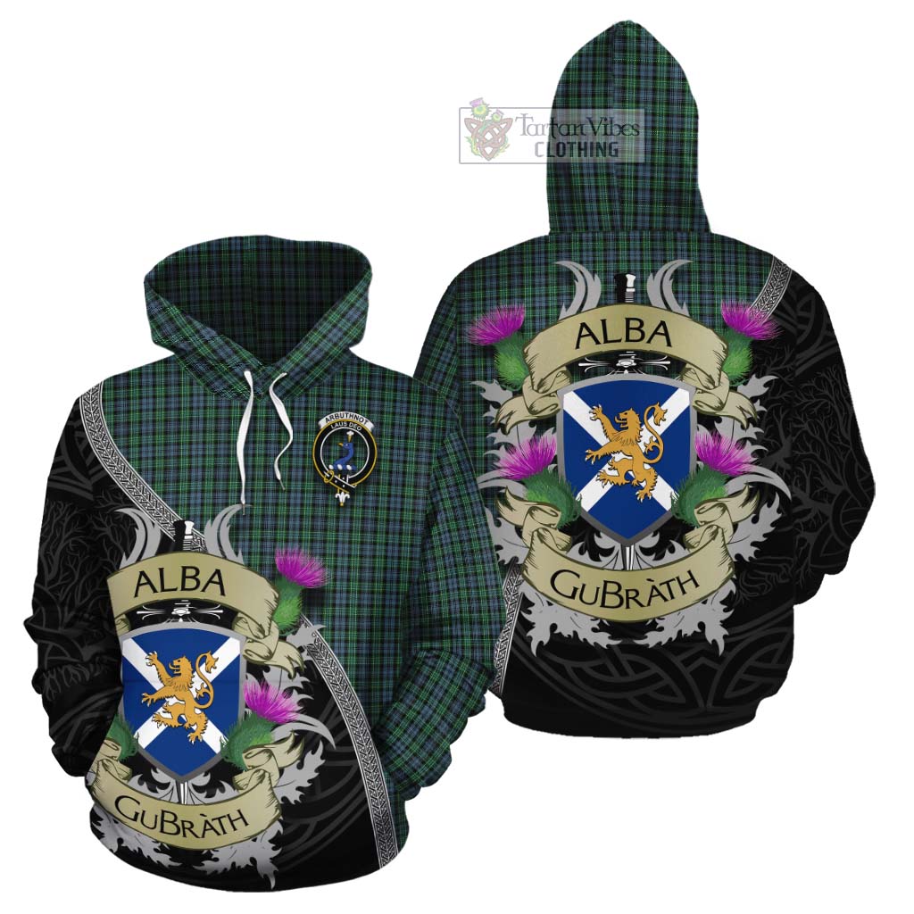 Tartan Vibes Clothing Arbuthnot Tartan Family Crest Cotton Hoodie Lion Rampant Royal Thistle Shield Celtic Inspired
