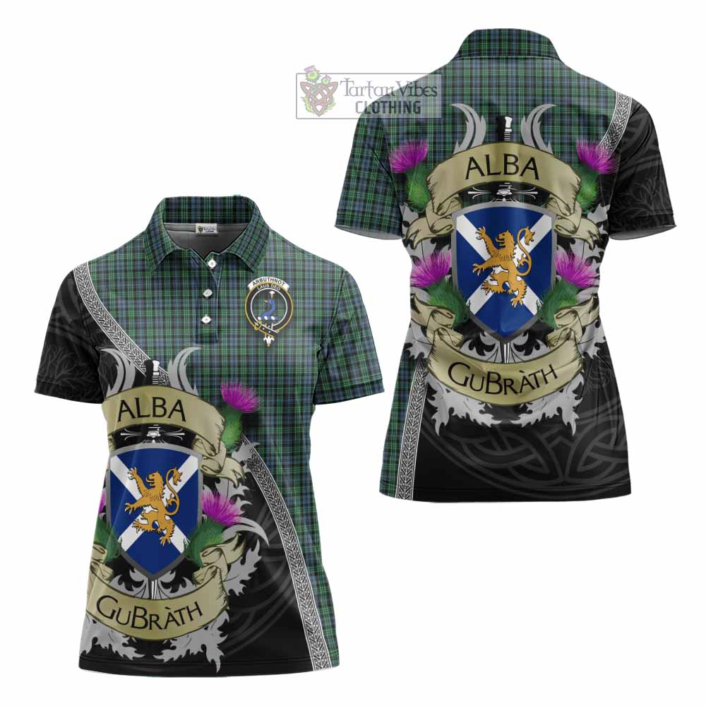Tartan Vibes Clothing Arbuthnot Tartan Family Crest Women's Polo Shirt Lion Rampant Royal Thistle Shield Celtic Inspired