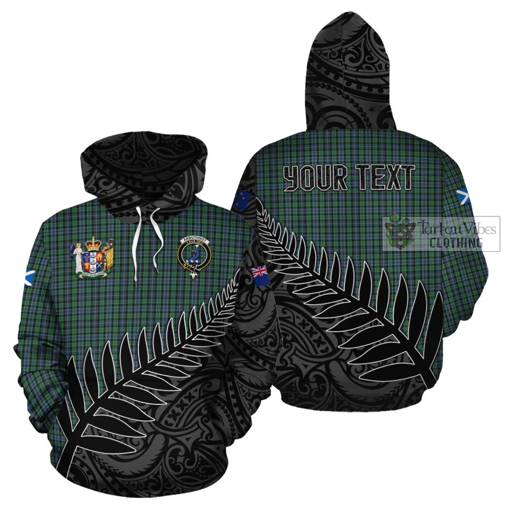 Tartan Vibes Clothing Arbuthnot Crest Tartan Cotton Hoodie with New Zealand Silver Fern Half Style