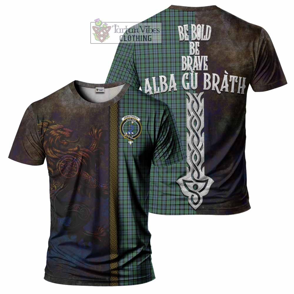 Tartan Vibes Clothing Arbuthnot Tartan Family Crest T-Shirt Alba Gu Brath Be Brave Lion Ancient Style