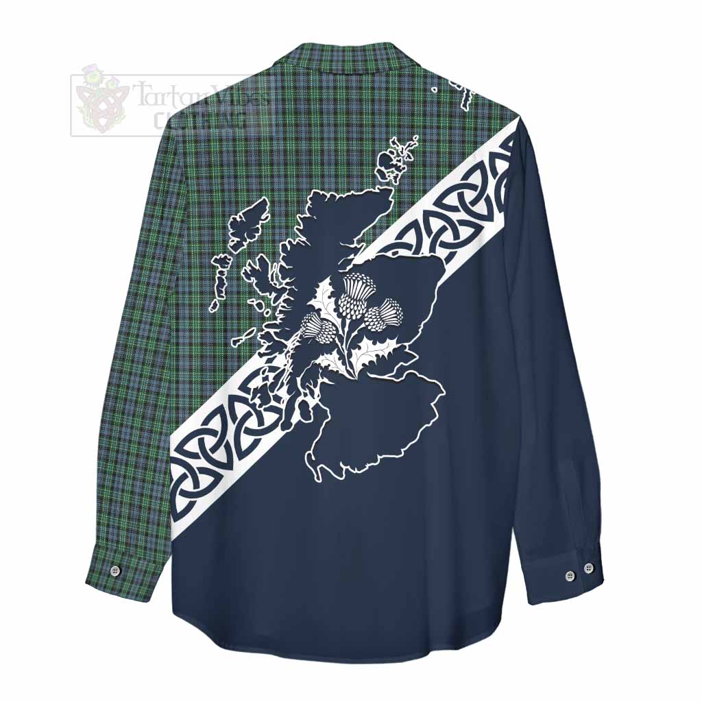 Tartan Vibes Clothing Arbuthnot Tartan Women's Casual Shirt Featuring Thistle and Scotland Map