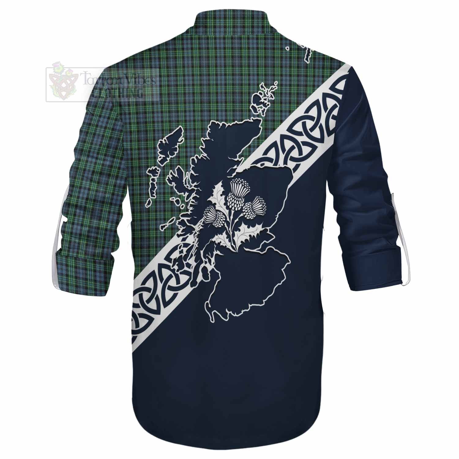 Tartan Vibes Clothing Arbuthnot Tartan Ghillie Kilt Shirt Featuring Thistle and Scotland Map