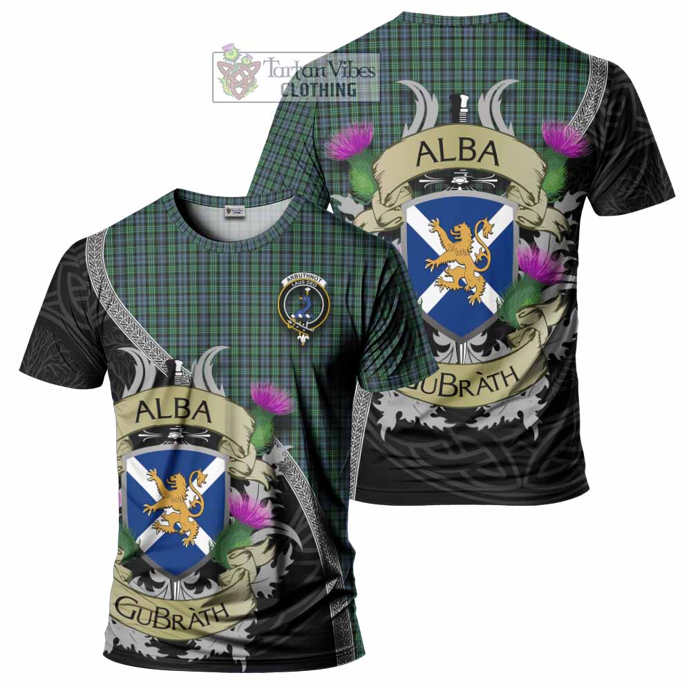 Tartan Vibes Clothing Arbuthnot Tartan Family Crest T-Shirt Lion Rampant Royal Thistle Shield Celtic Inspired