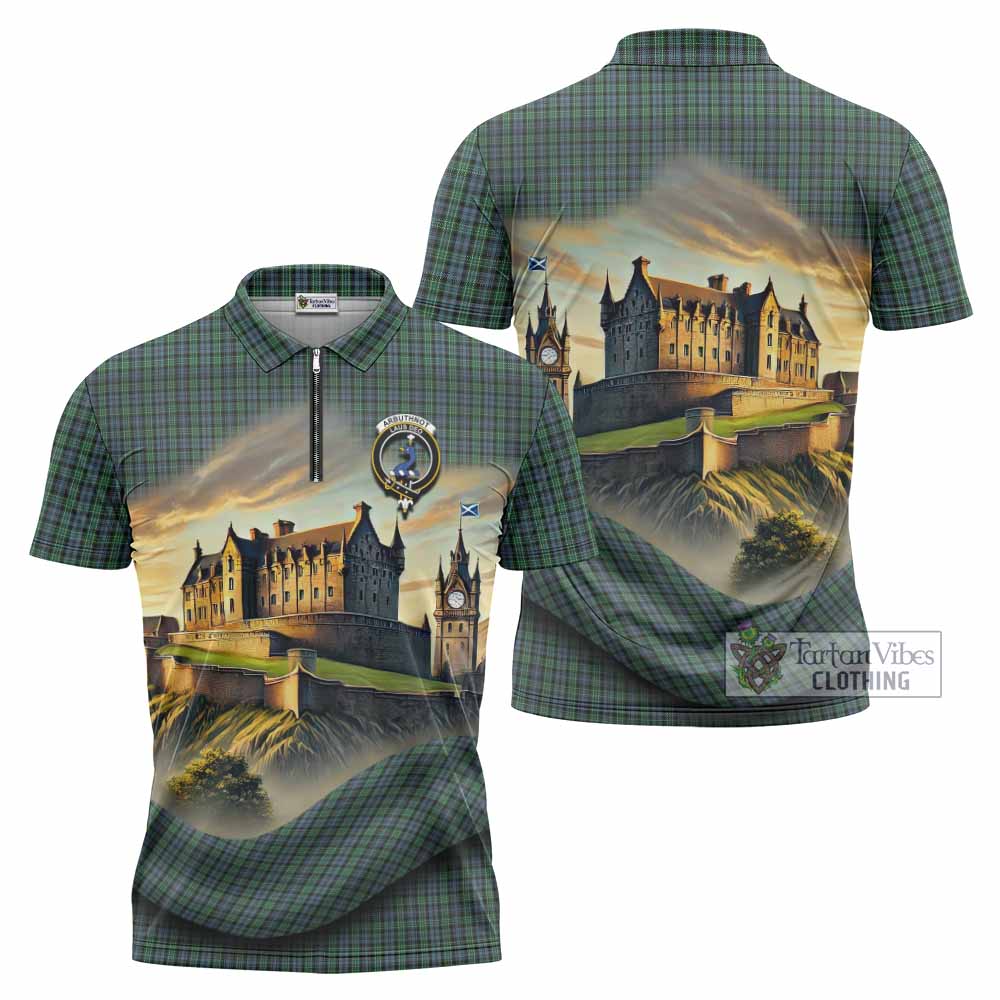 Tartan Vibes Clothing Arbuthnot Tartan Family Crest Zipper Polo Shirt with Scottish Ancient Castle Stype