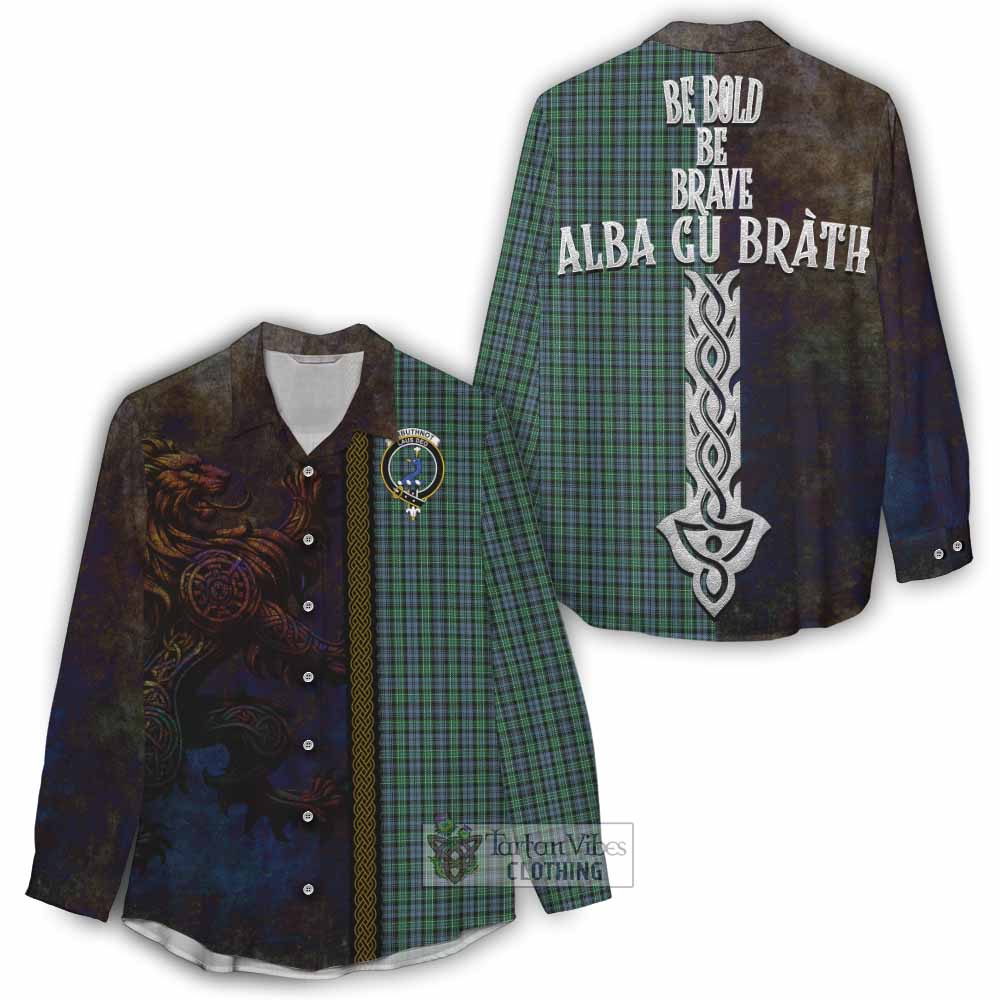 Tartan Vibes Clothing Arbuthnot Tartan Family Crest Women's Casual Shirt Alba Gu Brath Be Brave Lion Ancient Style