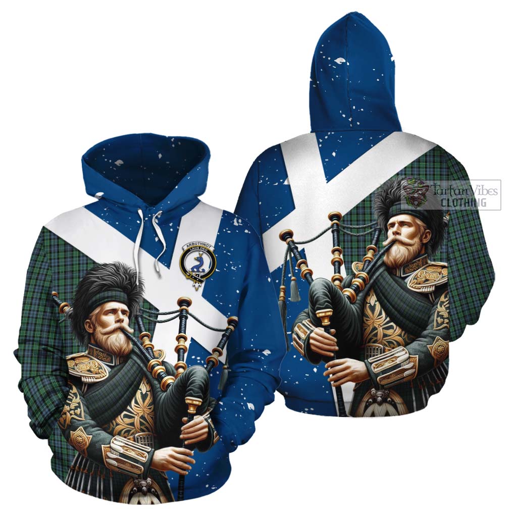 Tartan Vibes Clothing Arbuthnot Tartan Cotton Hoodie with Family Crest Scottish Bagpiper Vibes