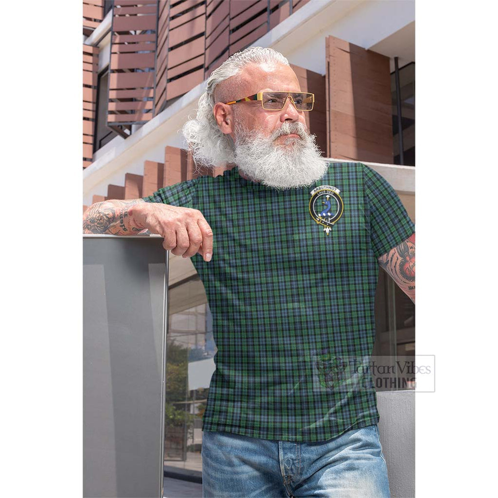 Tartan Vibes Clothing Arbuthnot Tartan Cotton T-shirt with Family Crest Celtic Skull Style
