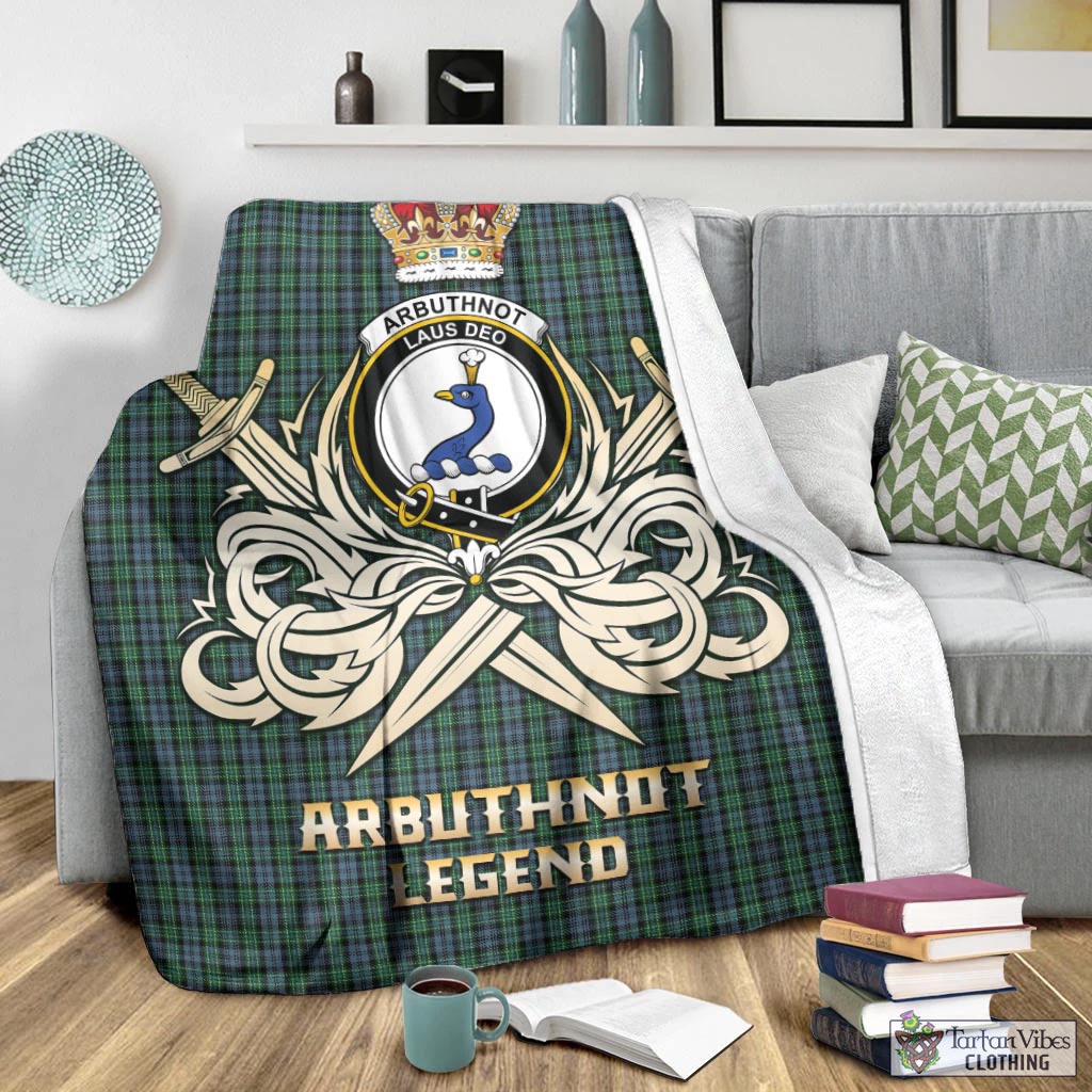 Arbuthnot Tartan Blanket with Clan Crest and the Golden Sword of Courageous Legacy - Tartan Vibes Clothing