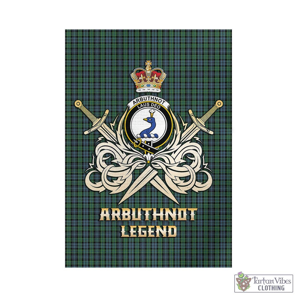 Tartan Vibes Clothing Arbuthnot Tartan Flag with Clan Crest and the Golden Sword of Courageous Legacy