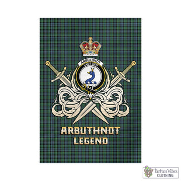 Arbuthnot Tartan Garden Flag with Clan Crest and the Golden Sword of Courageous Legacy