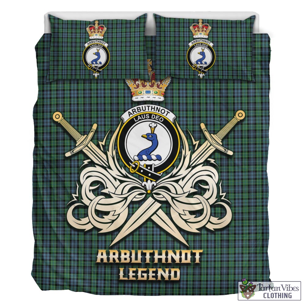 Tartan Vibes Clothing Arbuthnot Tartan Bedding Set with Clan Crest and the Golden Sword of Courageous Legacy