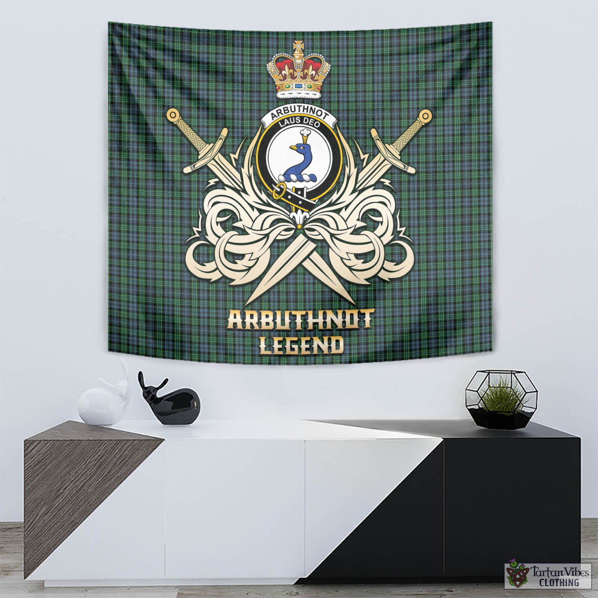 Arbuthnot Tartan Tapestry with Clan Crest and the Golden Sword of Courageous Legacy - Tartan Vibes Clothing