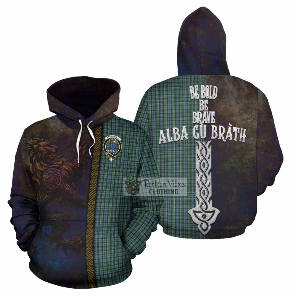 Tartan Vibes Clothing Arbuthnot Tartan Family Crest Hoodie Alba Gu Brath Be Brave Lion Ancient Style
