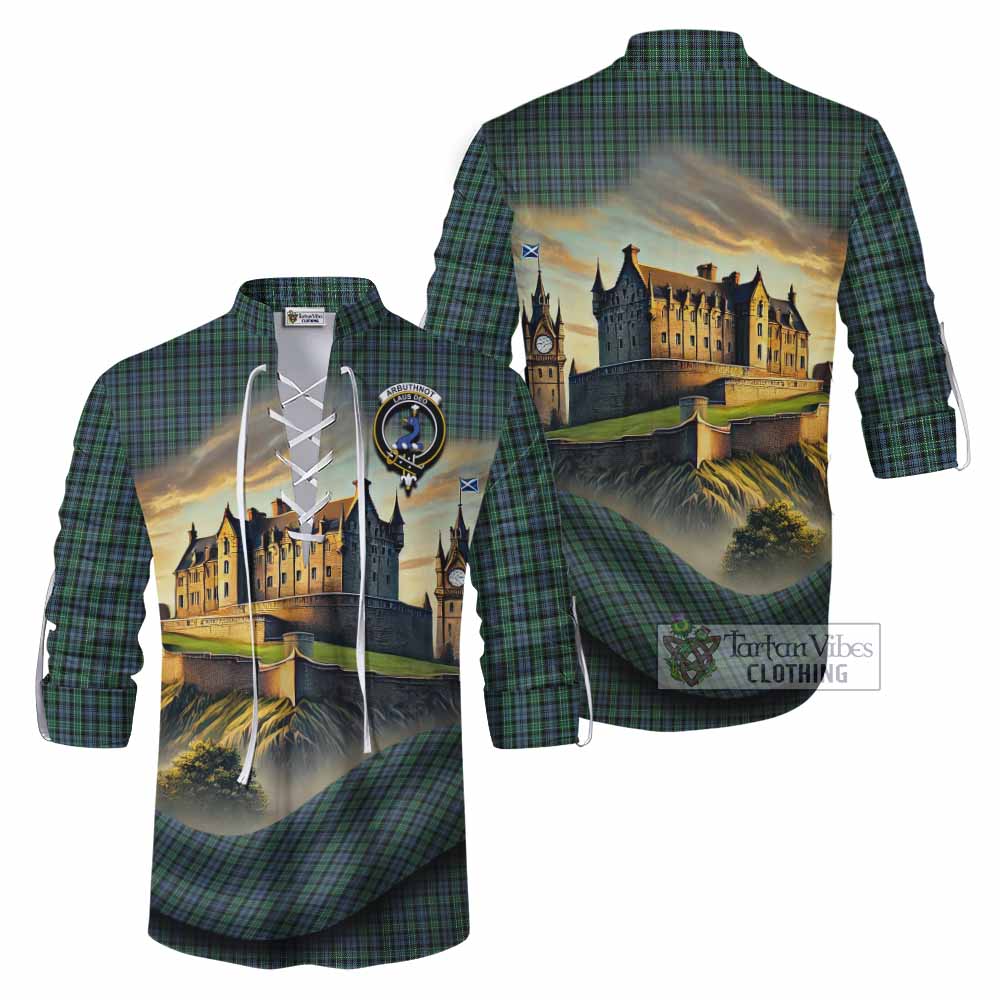 Tartan Vibes Clothing Arbuthnot Tartan Family Crest Ghillie Kilt Shirt with Scottish Ancient Castle Style