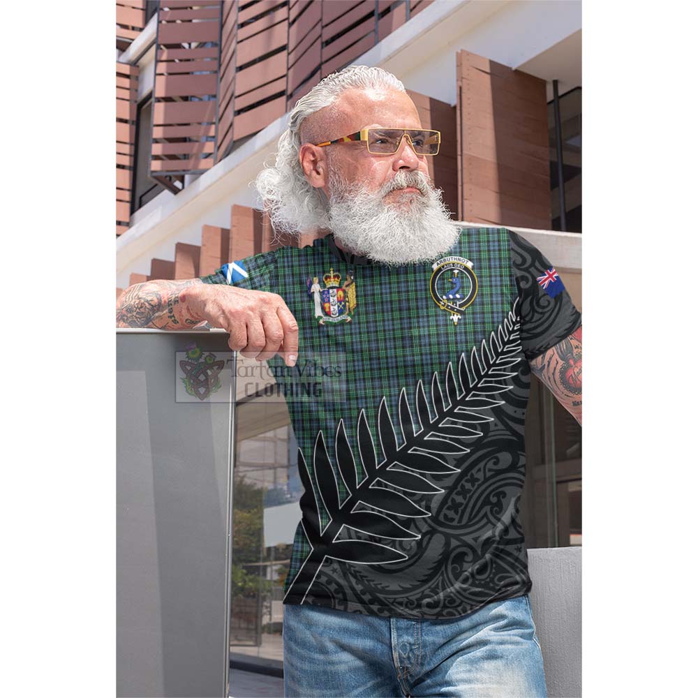 Tartan Vibes Clothing Arbuthnot Crest Tartan Cotton T-shirt with New Zealand Silver Fern Half Style