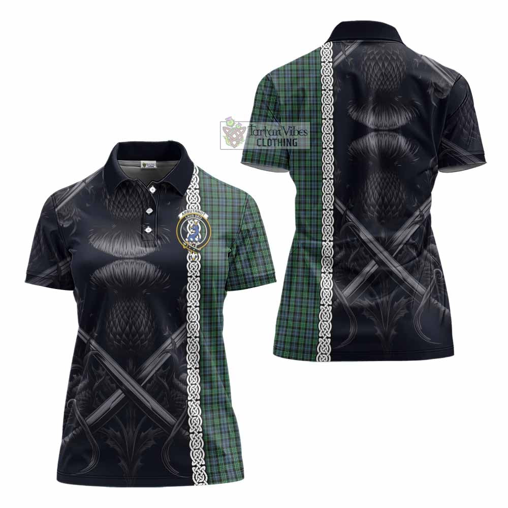 Tartan Vibes Clothing Arbuthnot Tartan Women's Polo Shirt with Family Crest Cross Sword Thistle Celtic Vibes