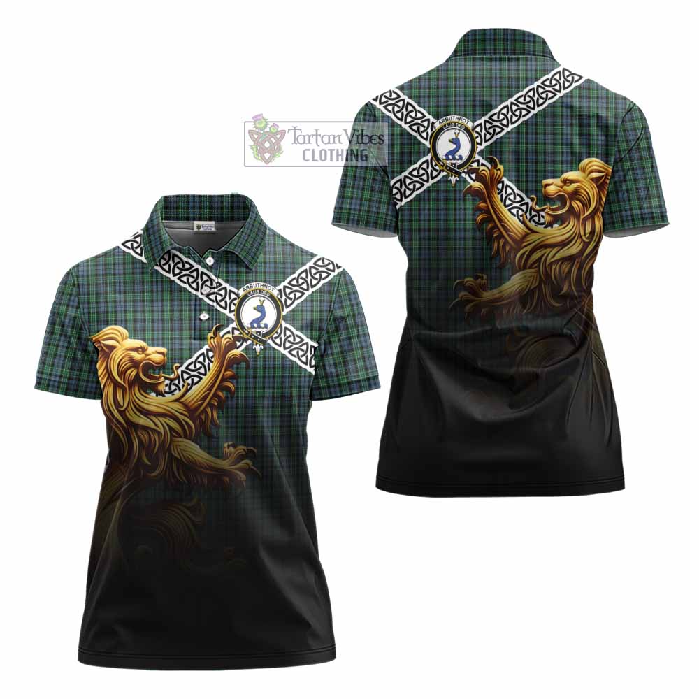 Tartan Vibes Clothing Arbuthnot Crest Tartan Women's Polo Shirt with Golden Lion Emblem Celtic Style
