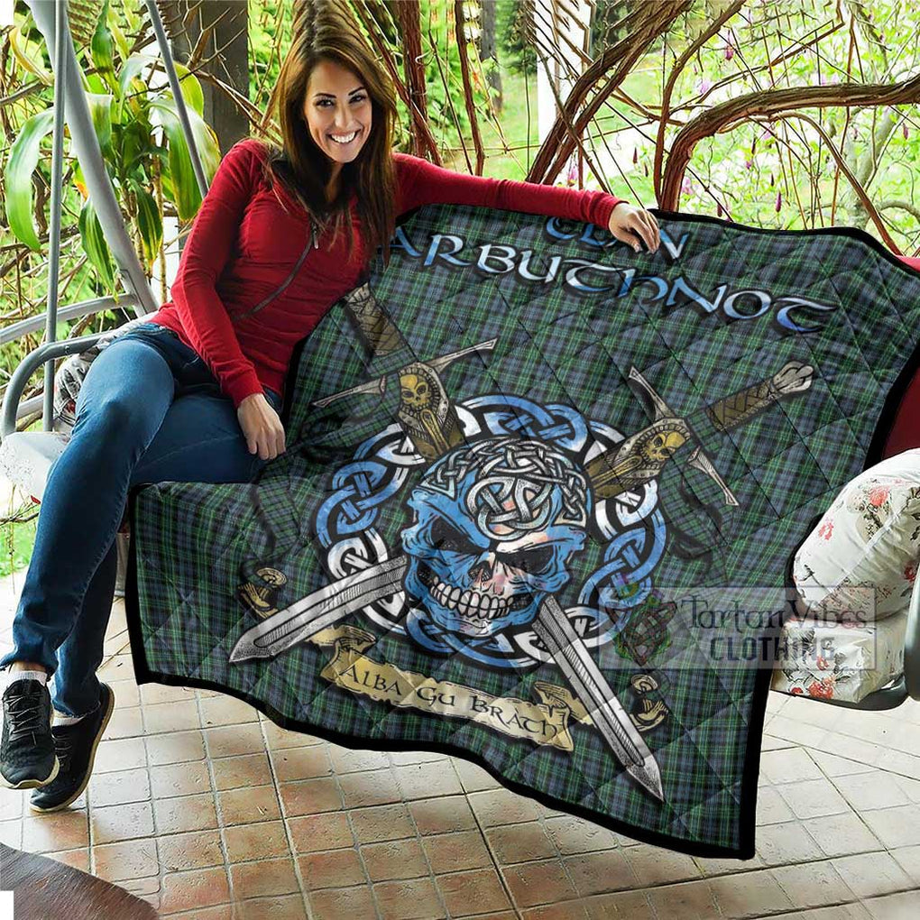 Tartan Vibes Clothing Arbuthnot Tartan Quilt with Celtic Skull Alba Gu Brath Style
