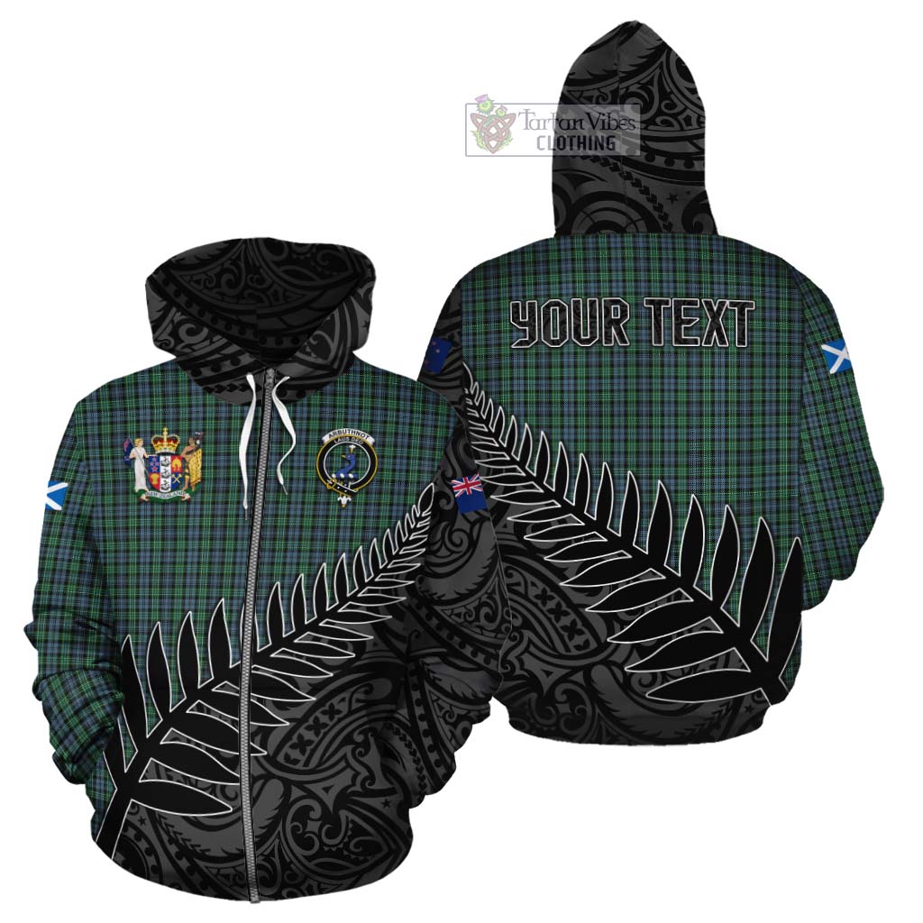 Tartan Vibes Clothing Arbuthnot Crest Tartan Cotton Hoodie with New Zealand Silver Fern Half Style