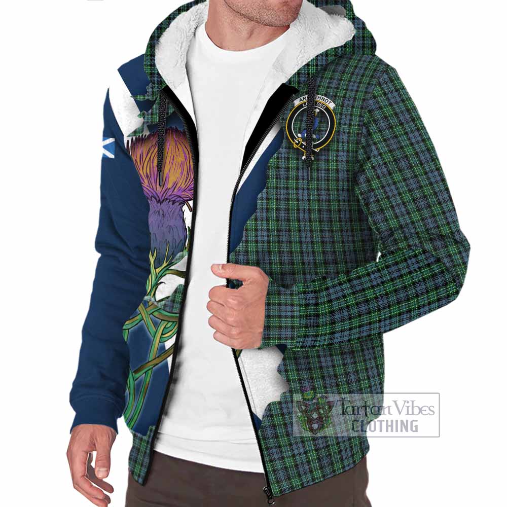 Tartan Vibes Clothing Arbuthnot Tartan Family Crest Sherpa Hoodie Scottish Thistle Celtic Inspired