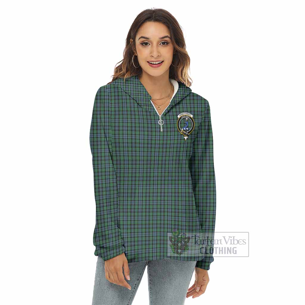 Tartan Vibes Clothing Arbuthnot Tartan Crest Women's Borg  Half Zip Fleece Hoodie