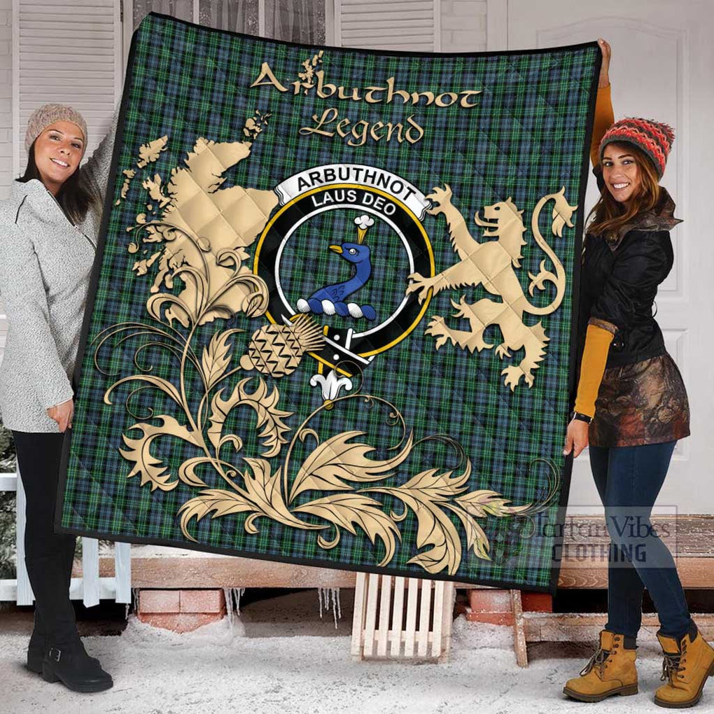Tartan Vibes Clothing Arbuthnot Tartan Quilt with Family Crest and Scottish Symbol Style