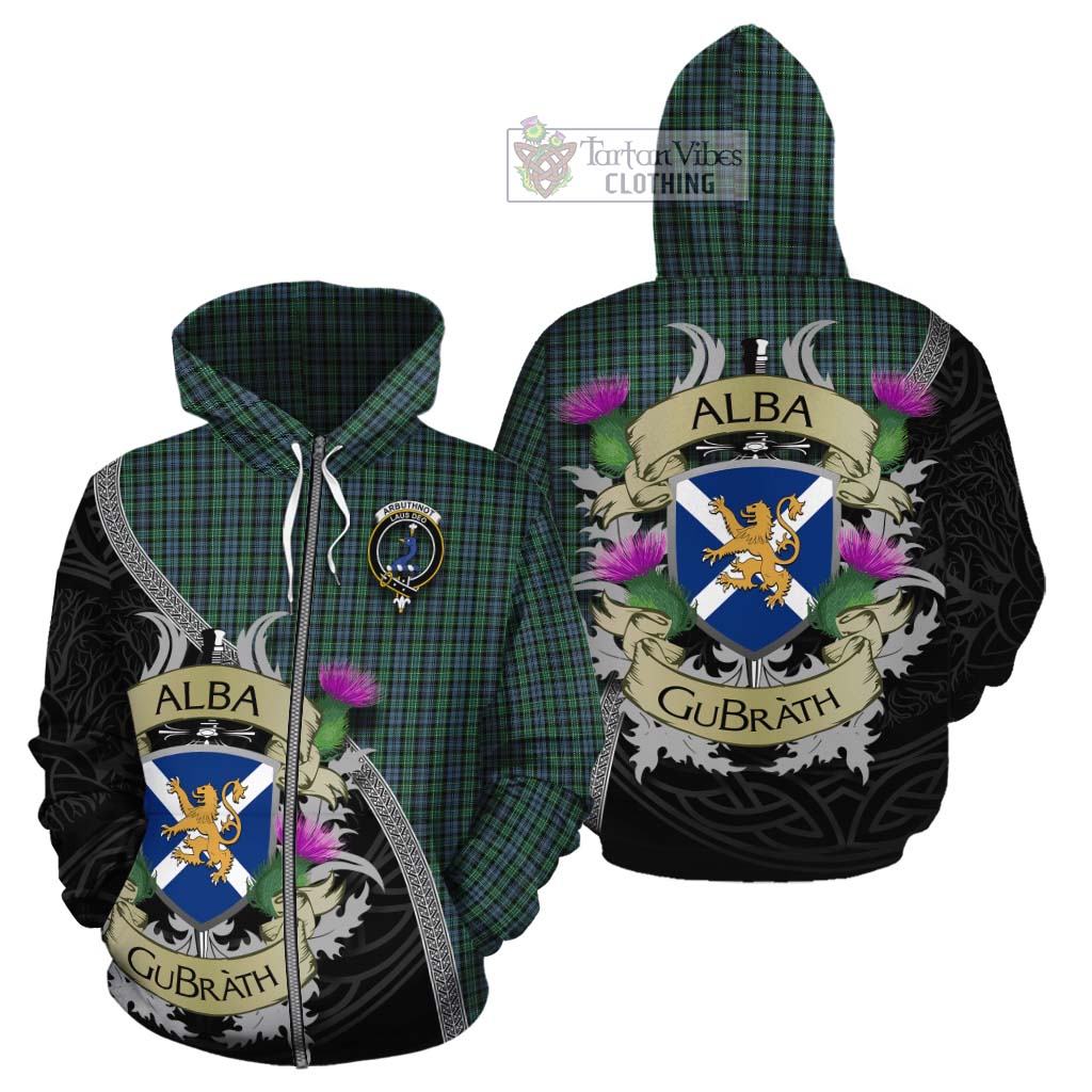 Tartan Vibes Clothing Arbuthnot Tartan Family Crest Cotton Hoodie Lion Rampant Royal Thistle Shield Celtic Inspired