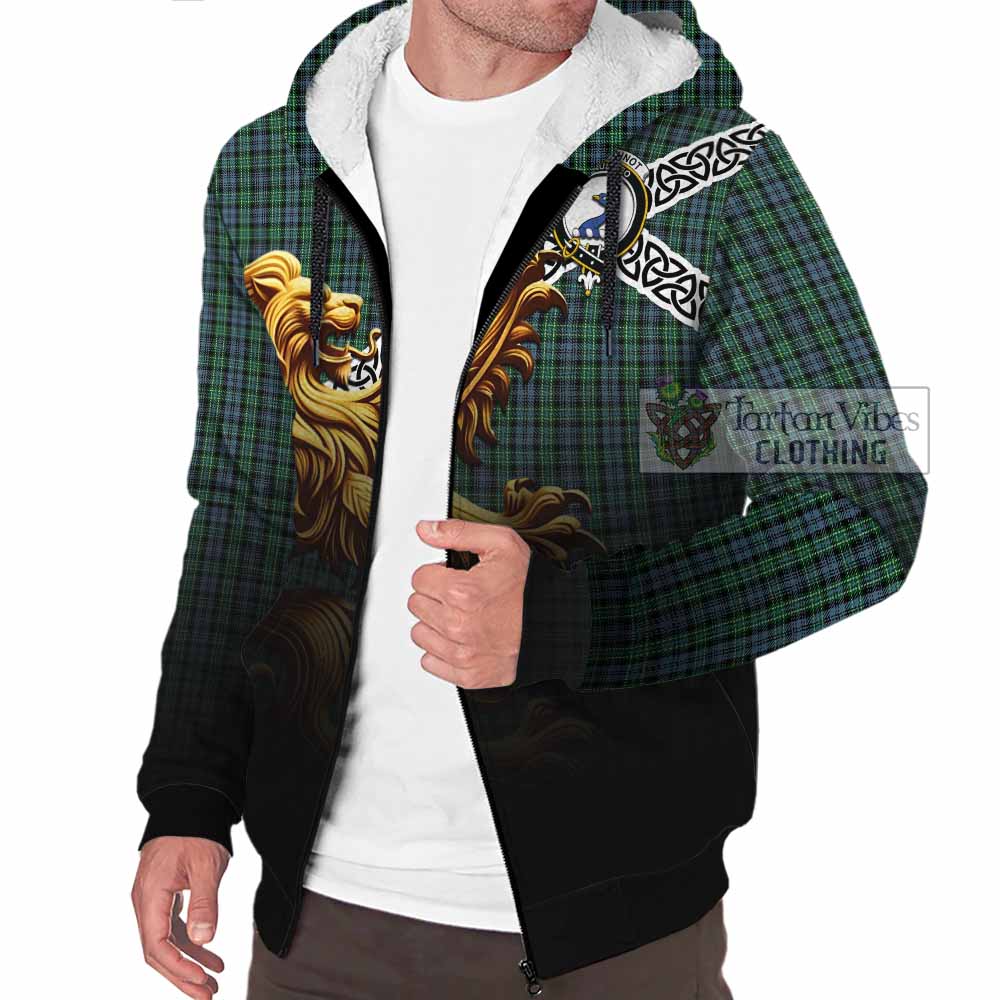 Tartan Vibes Clothing Arbuthnot Crest Tartan Sherpa Hoodie with Golden Lion Emblem Celtic Style
