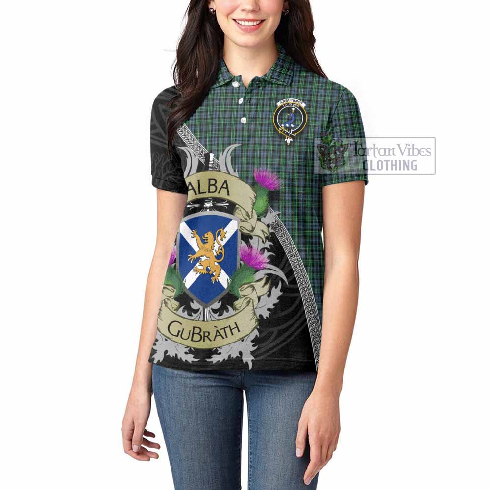 Tartan Vibes Clothing Arbuthnot Tartan Family Crest Women's Polo Shirt Lion Rampant Royal Thistle Shield Celtic Inspired