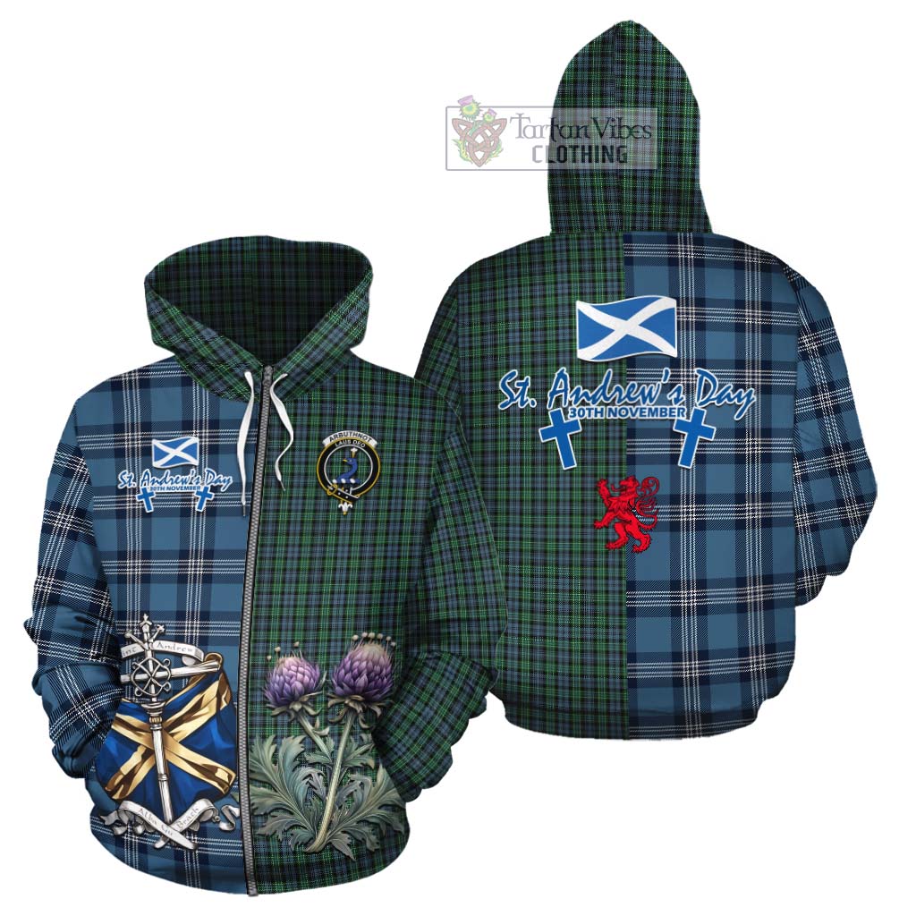 Tartan Vibes Clothing Arbuthnot Tartan Cotton Hoodie Happy St. Andrew's Day Half Tartan Style