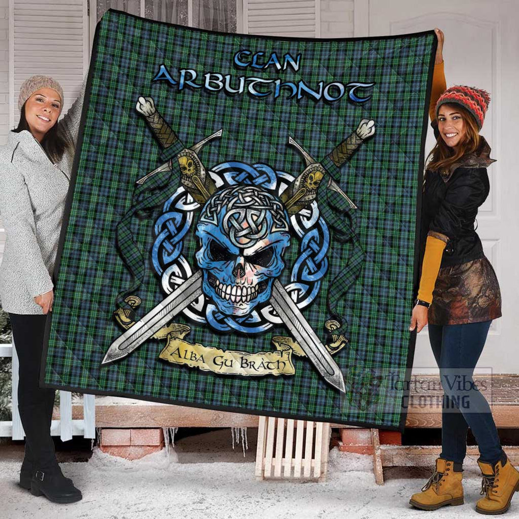Tartan Vibes Clothing Arbuthnot Tartan Quilt with Celtic Skull Alba Gu Brath Style