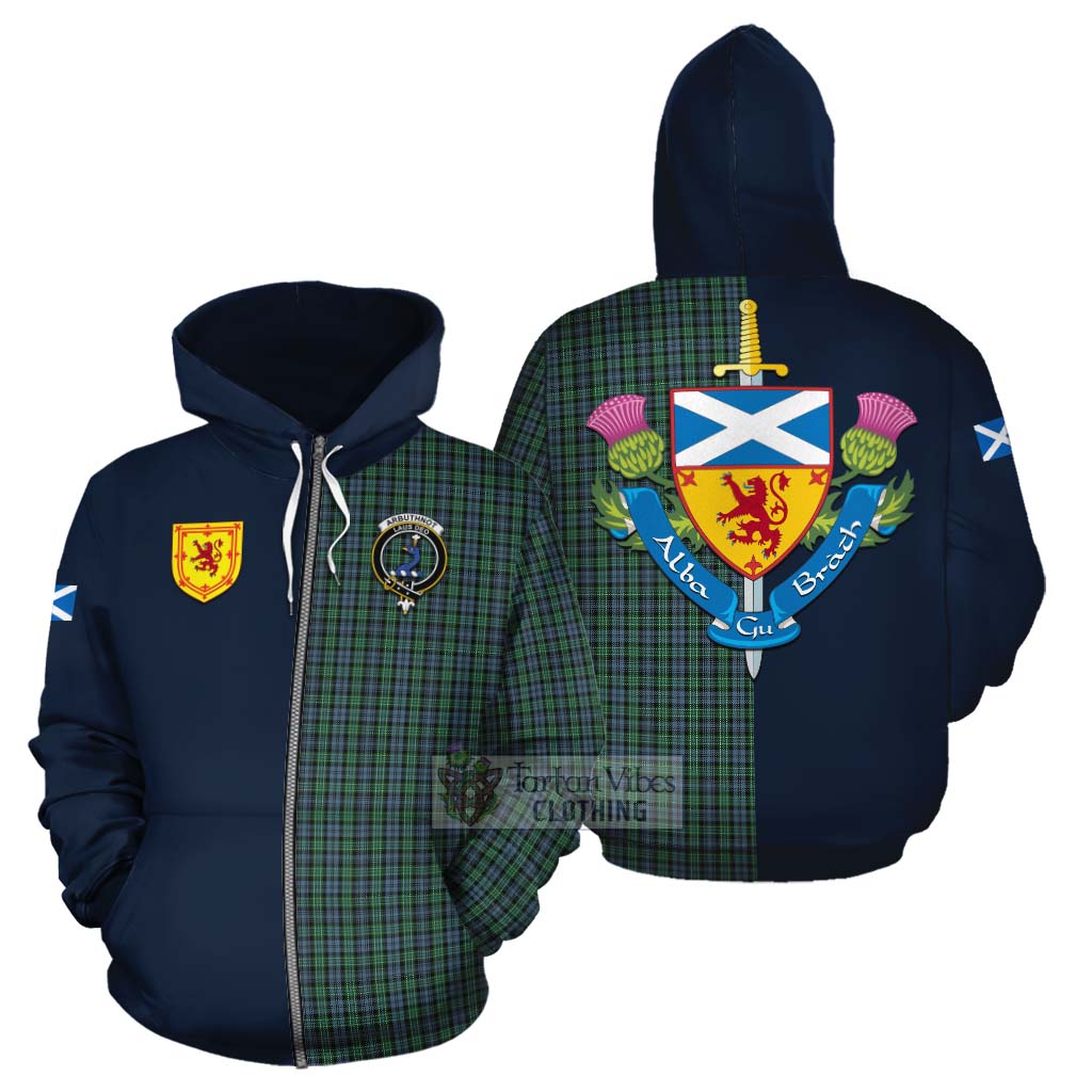 Tartan Vibes Clothing Arbuthnot Tartan Cotton Hoodie Alba with Scottish Lion Royal Arm Half Style