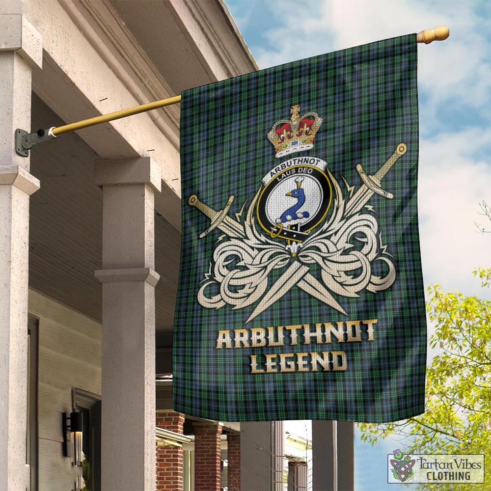 Tartan Vibes Clothing Arbuthnot Tartan Flag with Clan Crest and the Golden Sword of Courageous Legacy