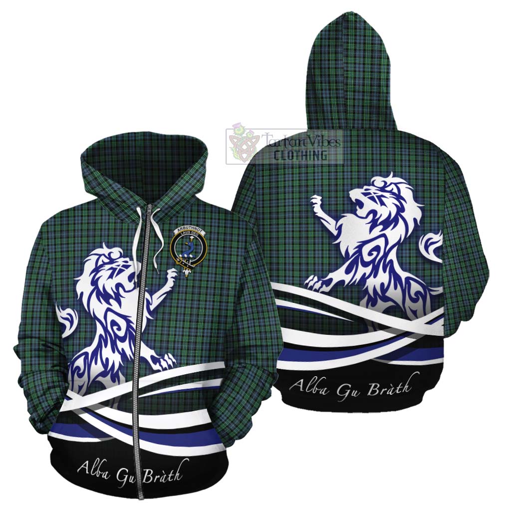 Tartan Vibes Clothing Arbuthnot Tartan Cotton Hoodie with Alba Gu Brath Regal Lion Emblem