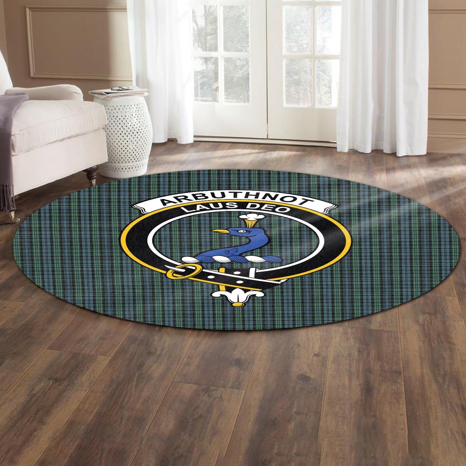Arbuthnot Tartan Round Rug with Family Crest - Tartan Vibes Clothing