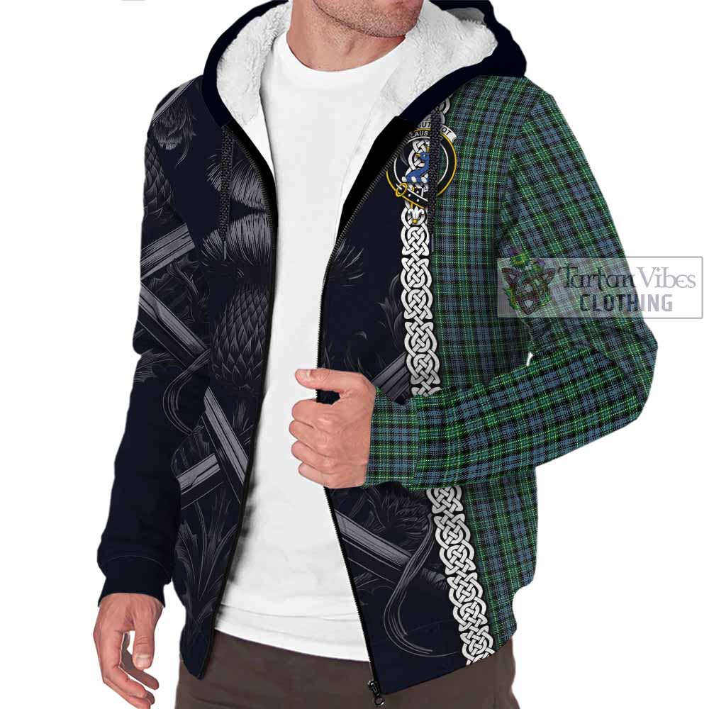 Tartan Vibes Clothing Arbuthnot Tartan Sherpa Hoodie with Family Crest Cross Sword Thistle Celtic Vibes