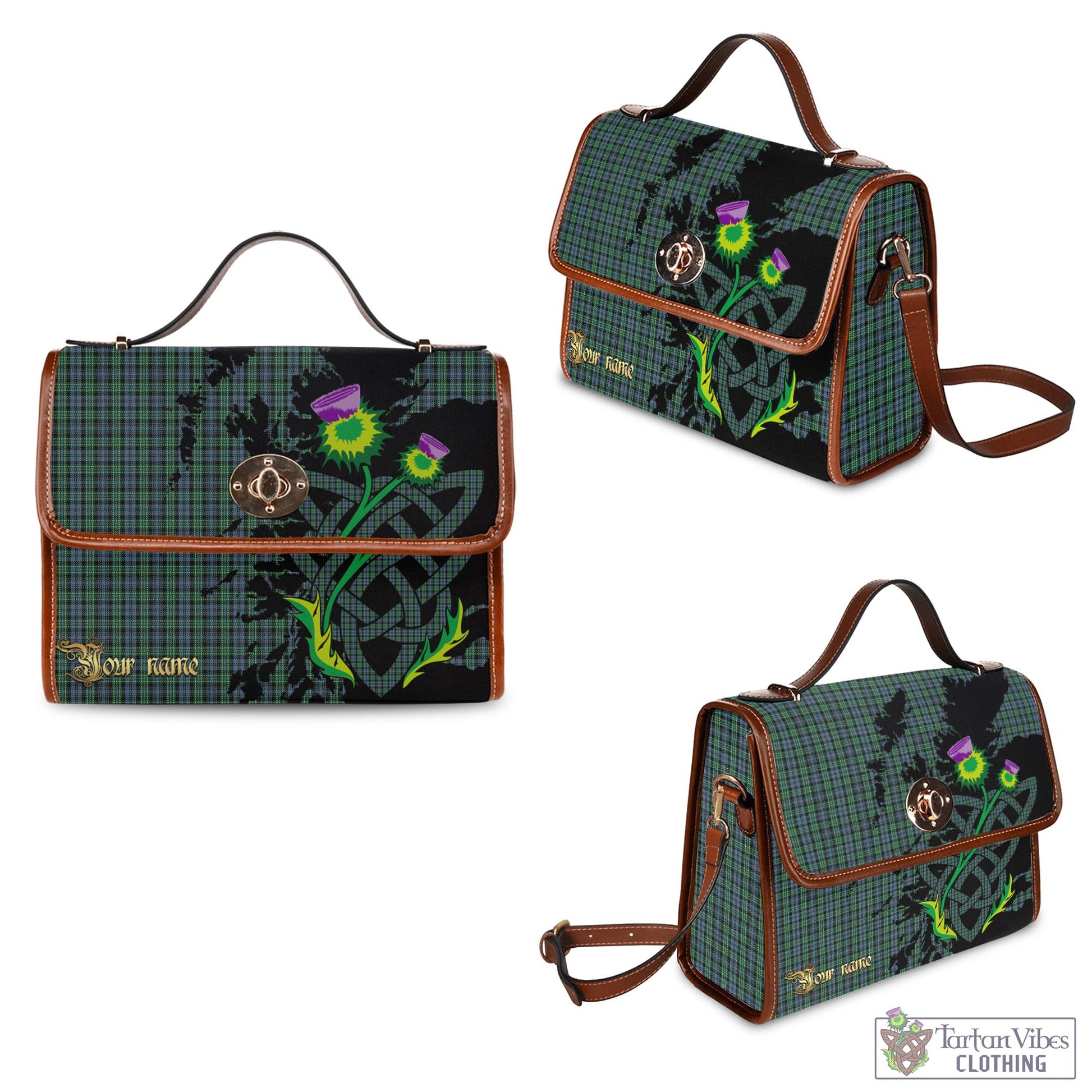 Tartan Vibes Clothing Arbuthnot Tartan Waterproof Canvas Bag with Scotland Map and Thistle Celtic Accents