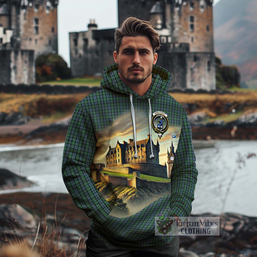 Tartan Vibes Clothing Arbuthnot Tartan Family Crest Cotton Hoodie with Scottish Ancient Castle Style