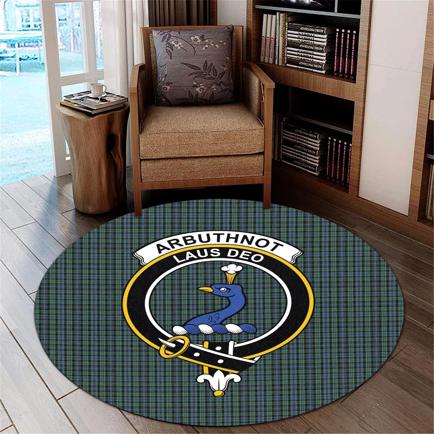 Arbuthnot Tartan Round Rug with Family Crest - Tartan Vibes Clothing