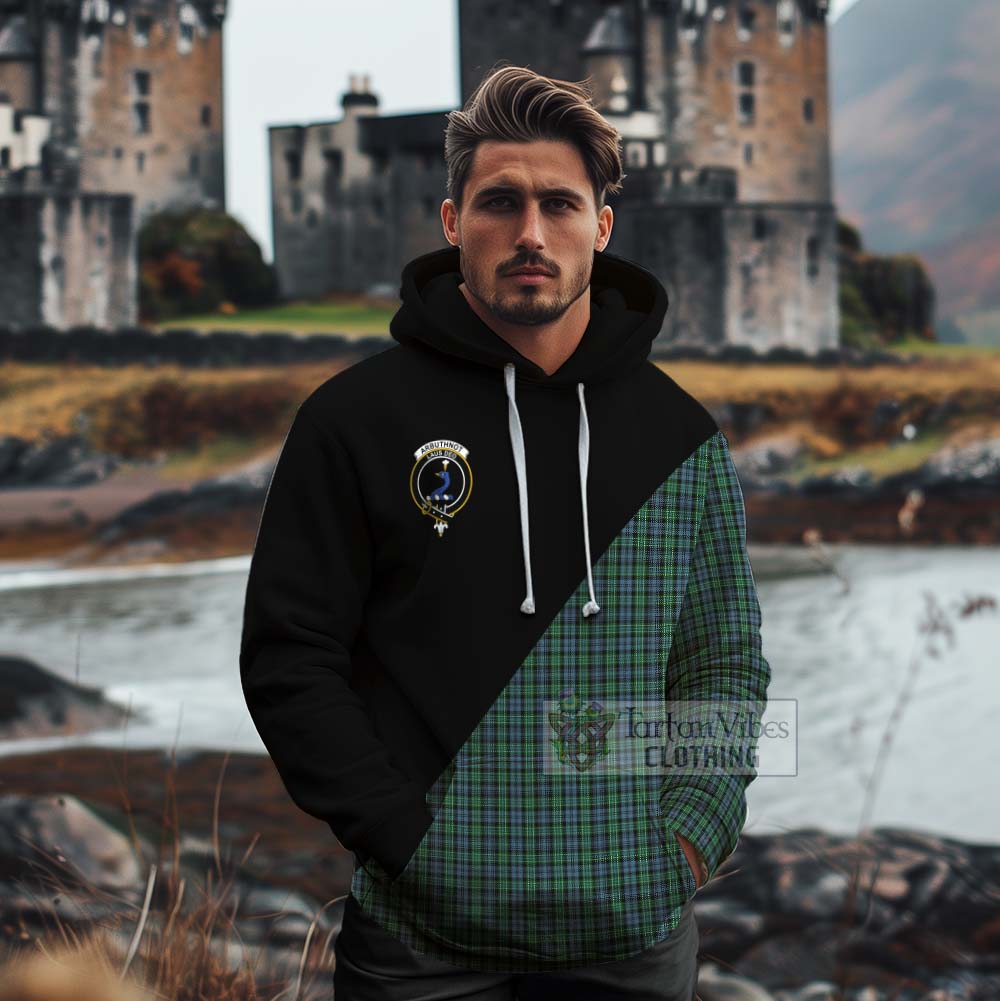 Tartan Vibes Clothing Arbuthnot Tartan Cotton Hoodie with Family Crest and Military Logo Style